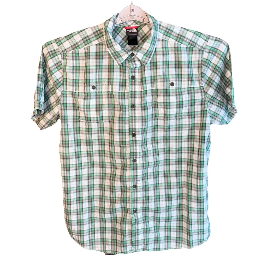 The‎ North Face Green Plaid Button Men's Large Short Sleeve Button Up Shirt